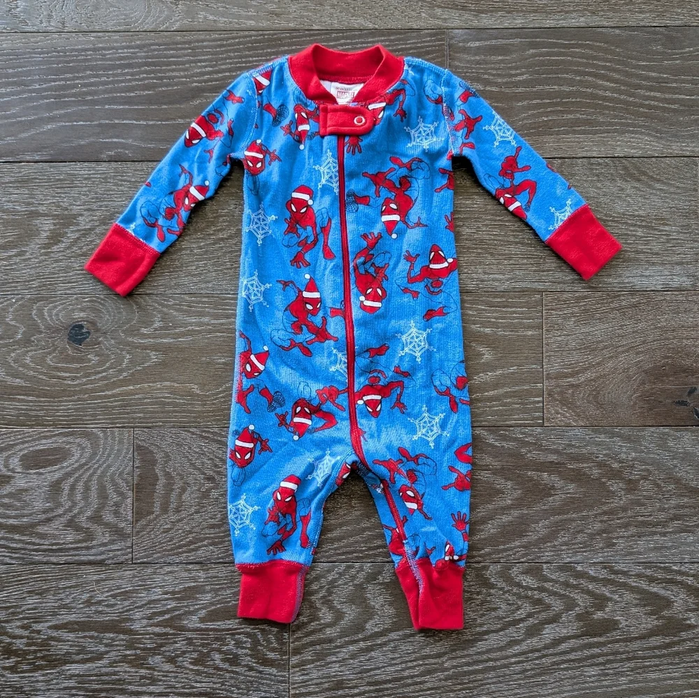Hanna Andersson Marvel Spiderman Baby Zip Sleeper In Spider-Man Holiday On Blue